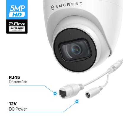 Amcrest 5MP Turret POE Camera, UltraHD Outdoor IP Camera POE with Mic/Audio, 5-Megapixel Security Surveillance Cameras, 98ft NightVision, 103° FOV, IP67, MicroSD (256GB) Black IP5M-T1179EB-28MM