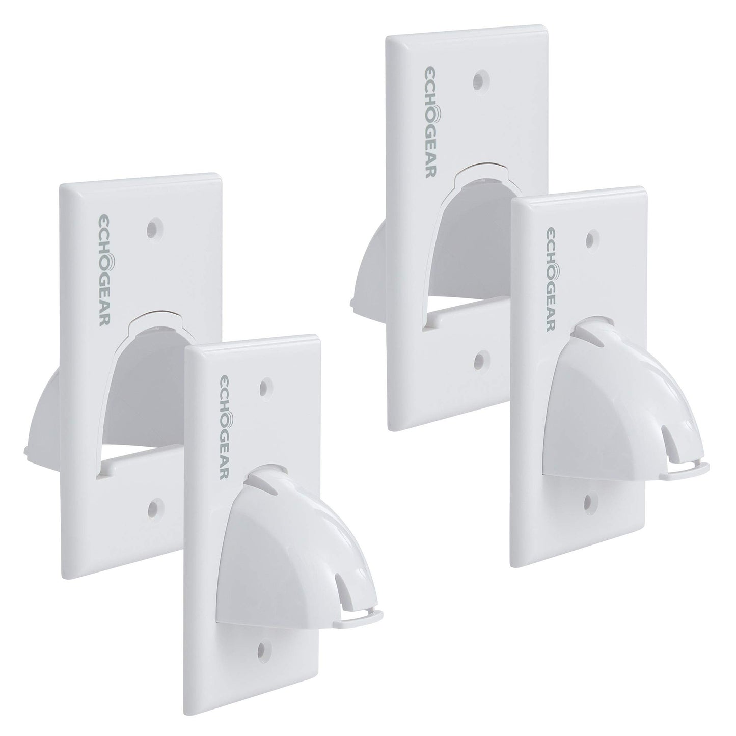 ECHOGEAR White in Wall Cable Hider - 2 Pack Single Gang Pass Through Pair with Drywall Brackets Included - Manage 8 Low Voltage Cords Behind The Wall - Quick Install with Wall Template