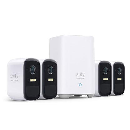 eufy security, eufyCam 2C Pro 4-Cam Kit, Wireless Home Security System with 2K Resolution, HomeKit Compatibility, 180-Day Battery Life, IP67, Night Vision, and No Monthly Fee.