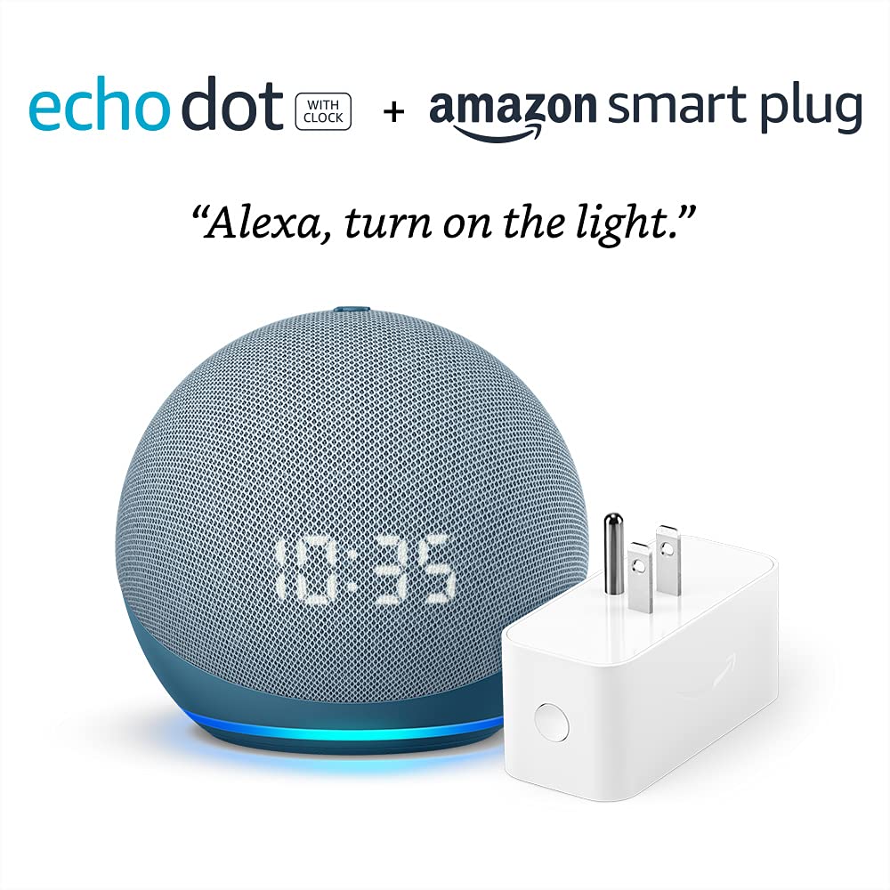 Echo Dot (4th Gen) with clock + Amazon Smart Plug | Twilight Blue