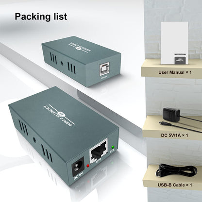 USB 2.0 Extender RJ45 LAN Extension, with 4 USB 2.0 Ports, Transmit 50m/165ft Over Ethernet Cat5/5e/6/7, Support Power Over Cable, Play and Plug, No Driver Required