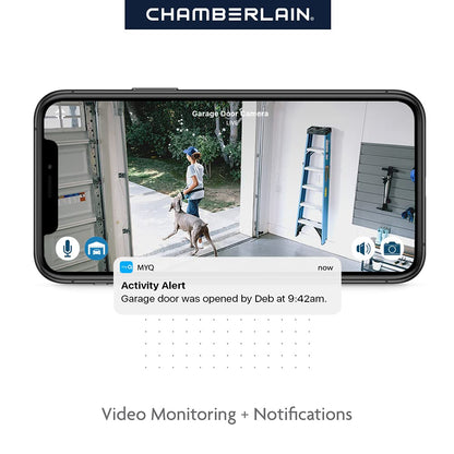 Chamberlain B4643T Smart Built in Camera-myQ Smartphone Controlled-Ultra Quiet, Strong Belt Drive, Blue Garage Door Opener