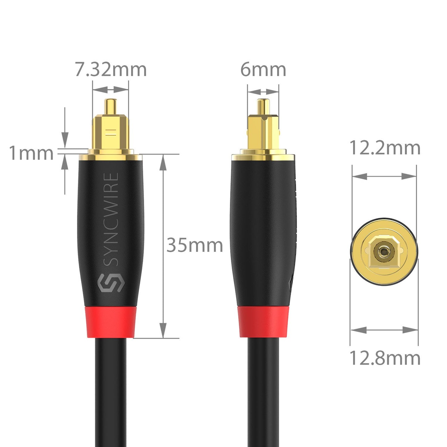 Digital Optical Audio Cable Toslink Cable - [24K Gold-Plated, Ultra-Durable] [S] Syncwire Fiber Optic Male to Male Cord for Home Theater, Sound Bar, TV, PS4, Xbox, Playstation & More – 5.9ft