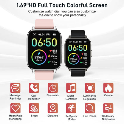 Smart Watch 2021 Ver. Watches for Men Women, Fitness Tracker 1.69" Touch Screen Smartwatch Fitness Watch Heart Rate Monitor, IP68 Waterproof Pedometer Activity Tracker Sleep Monitor for Android iPhone