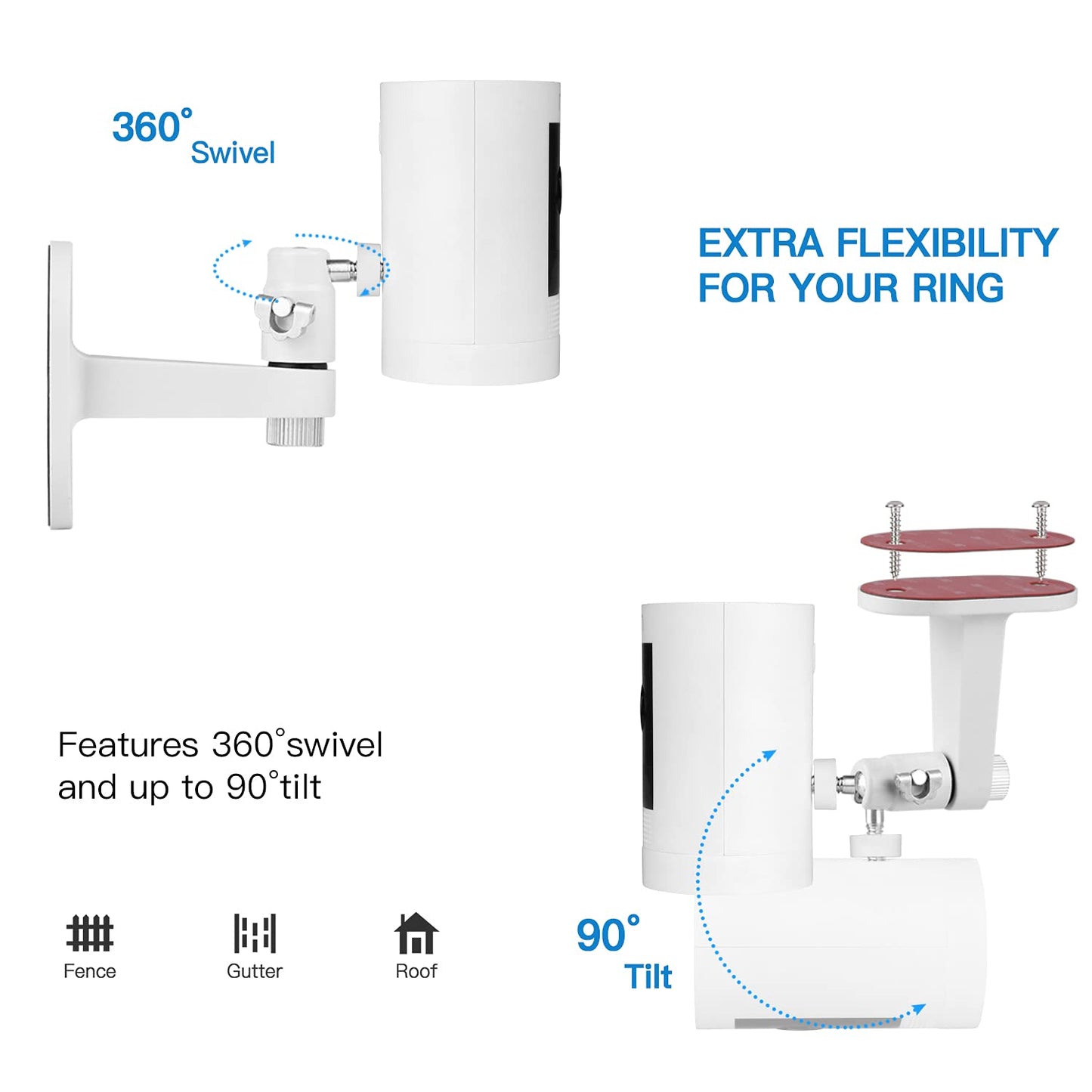 2Pack Adjustable Security Wall Mount Bracket for Ring Stick Up Cam & Ring Indoor Cam, Perfect View Angle for Your Ring Surveillance Camera - White