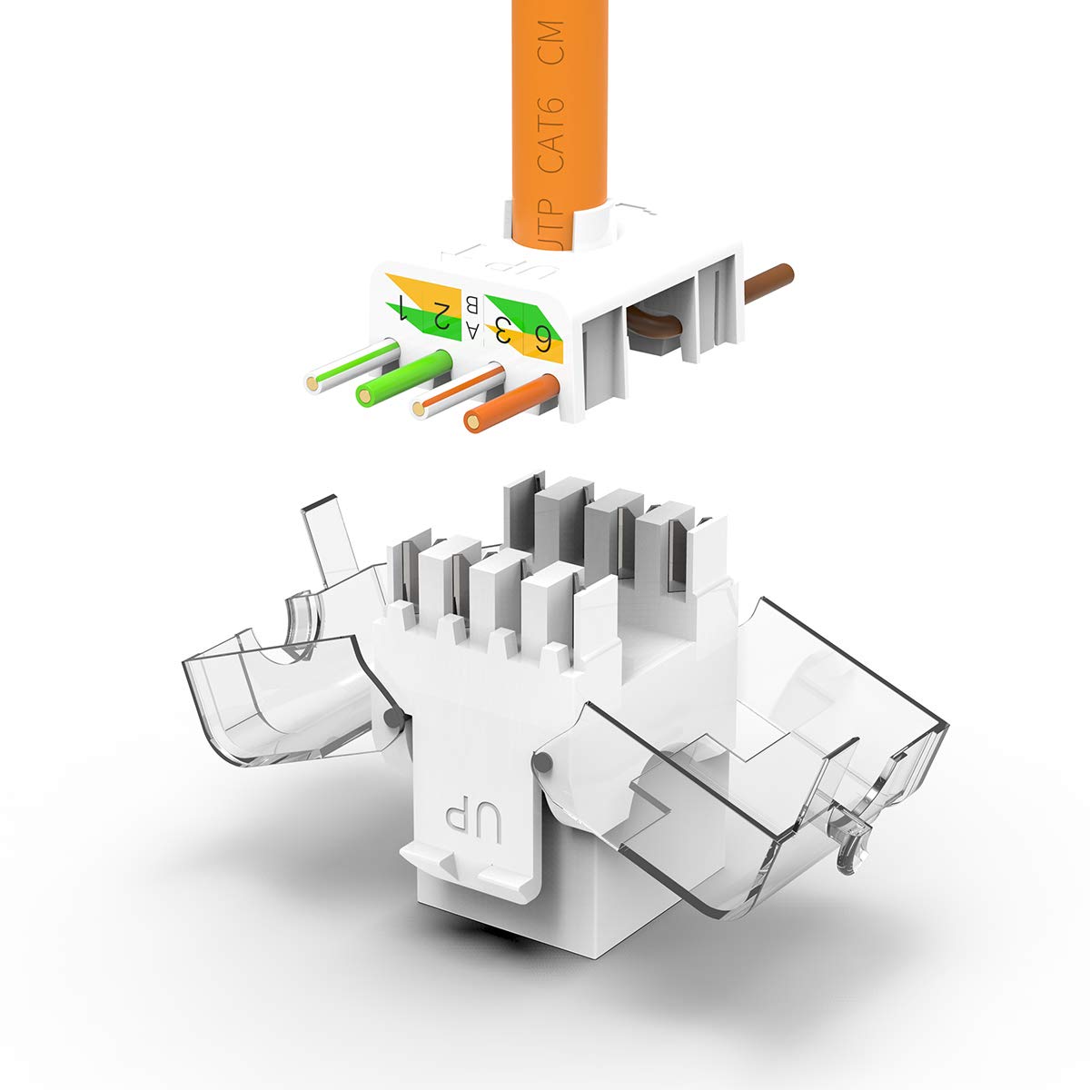 AMPCOM CAT6 Tool-Less RJ45 UTP Keystone Jack, No Punch-Down Tool Required Module Coupler -10 Pack White