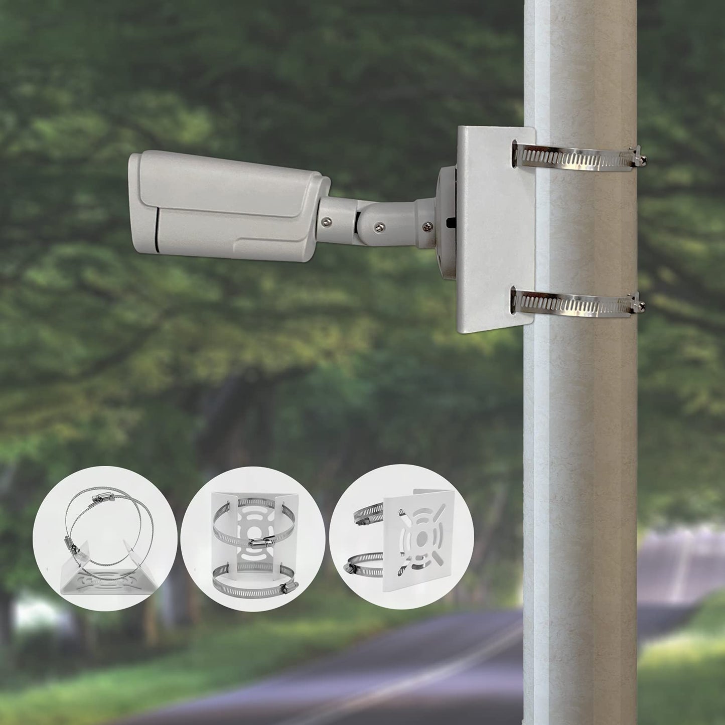 WiTi Universal Vertical Pole Mount for Security Camera, Solid Metal Bracket with Loops, Suitable for CCTV Cameras(Small Size)