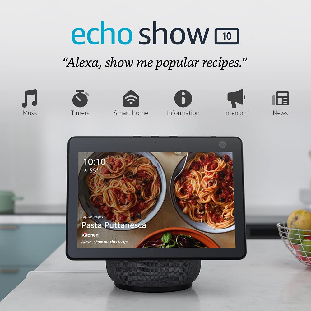 Echo Show 10 (3rd Gen) | HD smart display with motion and Alexa | Glacier White
