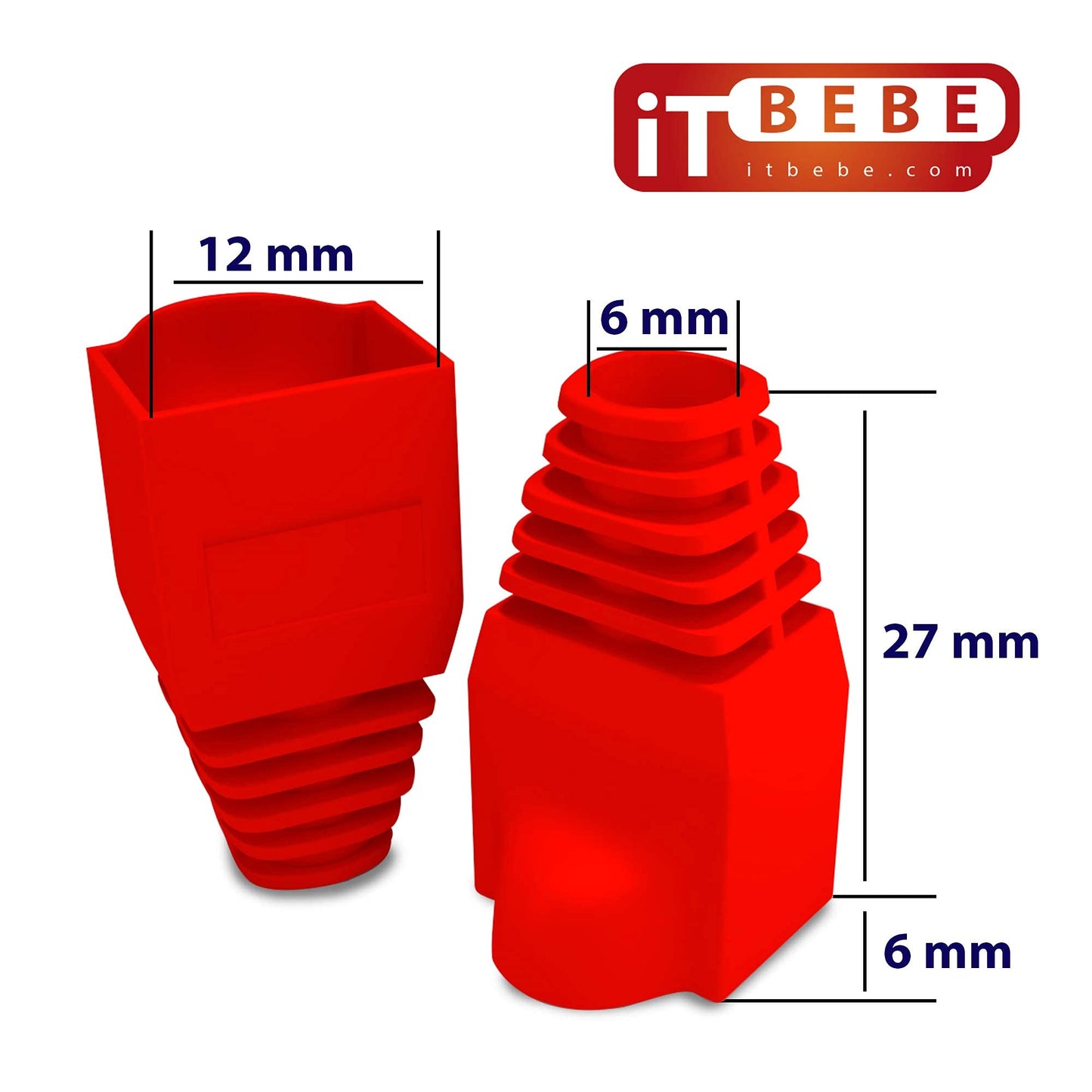 ITBEBE 100 Sets Gold Plated RJ45 Cat5 Cat5e Pass Through connectors and Red Strain Relief Boots for 8P8C UTP Passthrough cat5e Network Insert ethernet Plug for Unshielded Twisted Pair Cables