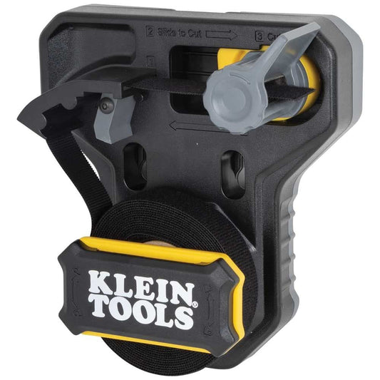 Klein Tools 450-900 Cable Management, Hook and Loop Dispenser with 12-Foot x 3/4-Inch Tape Roll, Cuts Custom Length Cable Tie Strips, Black