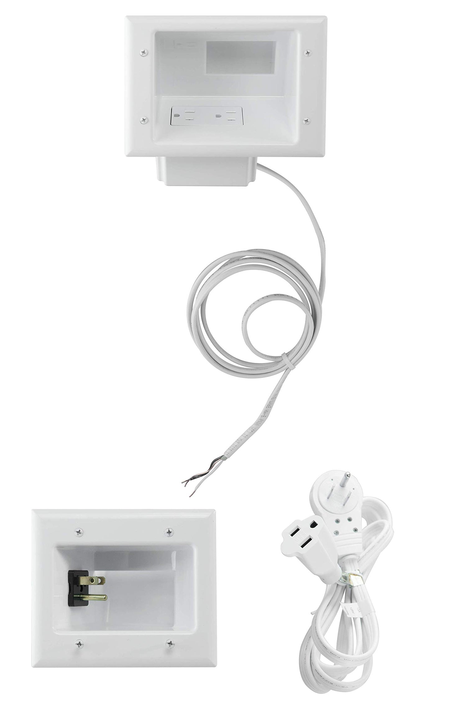 DataComm Electronics 50-3321-WH-KIT Flat Panel TV Cable Organizer Remodeling Kit with Power Outlet - White