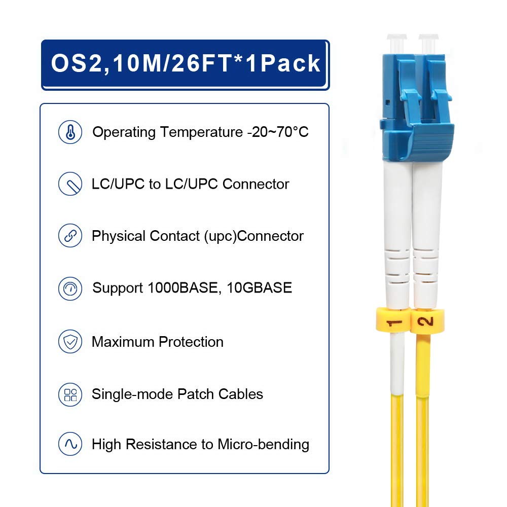 30M OS2 LC to LC Fiber Patch Cable | 0.2m-250m | Single Mode Duplex LC-LC 9/125um SMF Fiber Optic Cable Cord LSZH 30Meter(98ft)