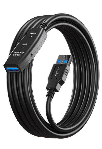 MutecPower 50 Feet Active USB Extension Cable 3.0 Male to Female with 2 Extension chipsets Signal Booster - Active Extension/Repeater Cord 15 Meters / 50 Feet (AC Power Supply Included)