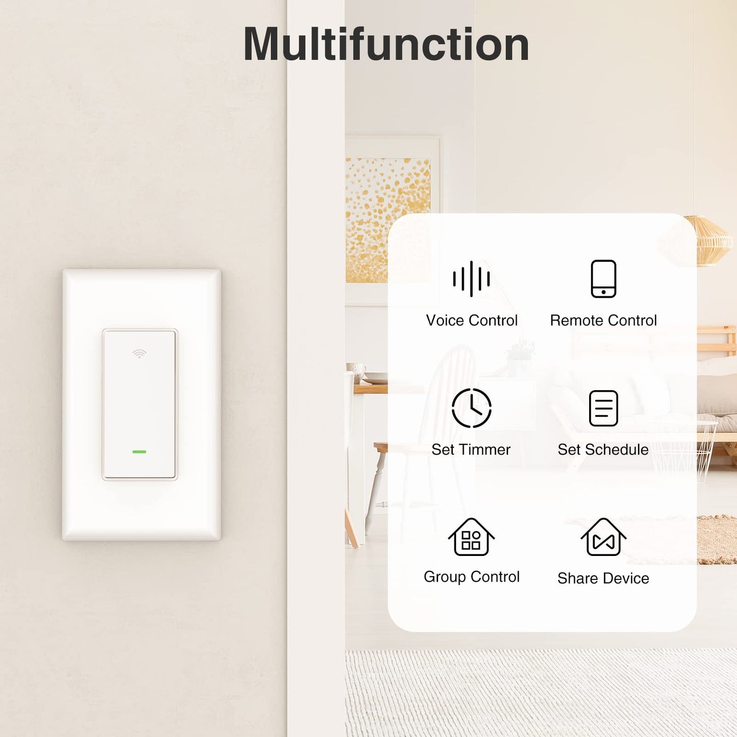 Smart Light Switch, 3 Way 2.4GHz Wi-Fi Smart Switch Compatible with Alexa and Google Home, Single Pole Wall Switch for Lights, ETL FCC Certified, Neutral Wire Required, No Hub Required (4 Pack)