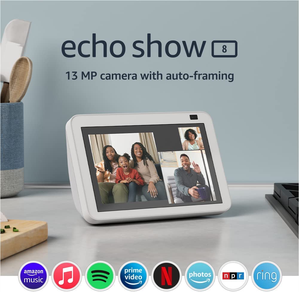 Echo Show 8 (2nd Gen) with Adjustable Stand | Glacier White