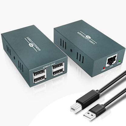 USB 2.0 Extender RJ45 LAN Extension, with 4 USB 2.0 Ports, Transmit 50m/165ft Over Ethernet Cat5/5e/6/7, Support Power Over Cable, Play and Plug, No Driver Required