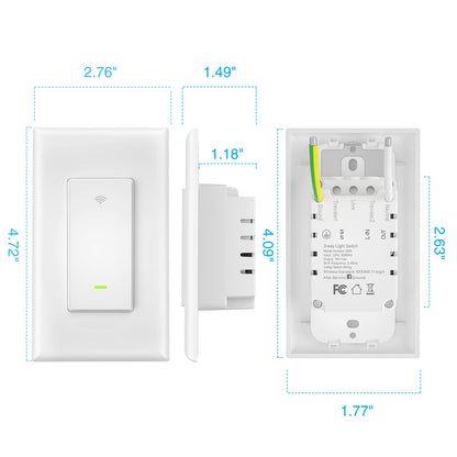 Smart Light Switch, 3 Way 2.4GHz Wi-Fi Smart Switch Compatible with Alexa and Google Home, Single Pole Wall Switch for Lights, ETL FCC Certified, Neutral Wire Required, No Hub Required (2 Pack)