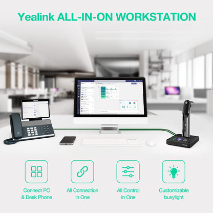 Yealink WH63 Wireless Headset with Microphone for Computer PC Laptop Teams Certified Headset Office IP VoIP Phones Noise Canceling Mic Single Ear Headset with Charge Stand for Unified Communication
