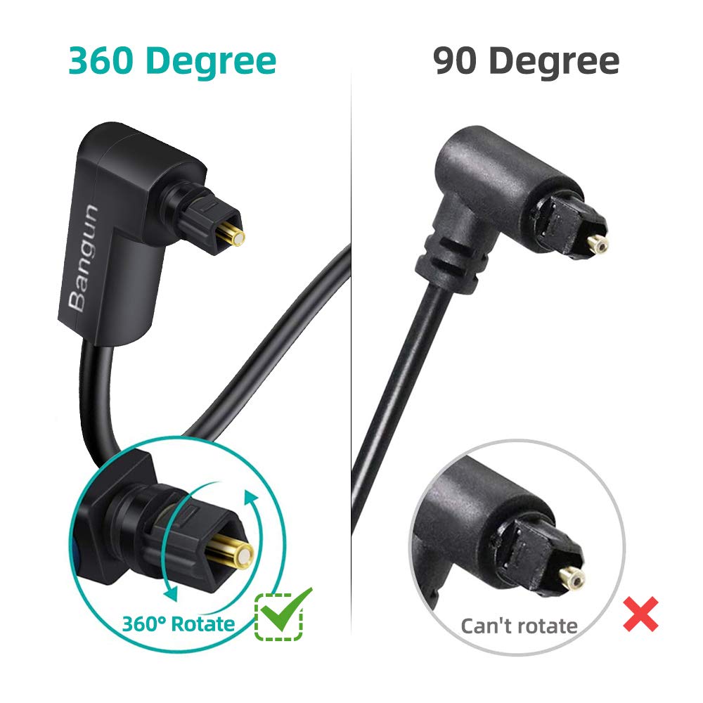 90 Degree Optical Audio Cable, Slim Digital SPDIF Audio Optical Cable, 360 Degree Right Angle Fiber Optic Toslink Cable for Sound Bar, TV, PS4, Xbox, Home Theater,3ft