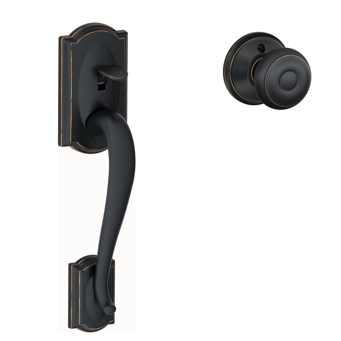 Schlage LOCK FE285 CAM 716 ACC RH Camelot Front Entry Handleset with Right-Handed Accent Lever Lower Half Grip, Standard Interior Trim, Aged Bronze
