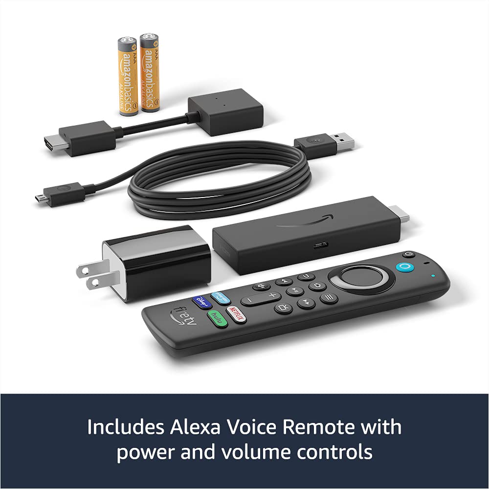 Fire TV Stick 4K Essentials Bundle with Remote Cover (Red) and USB Power Cable