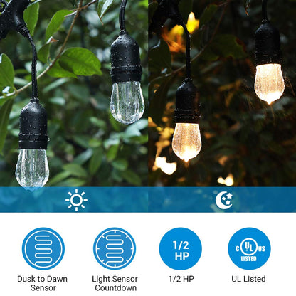 Outdoor Light Timer & 12 FT Extension Cord, Plug in Weatherproof Photocell Timer Switch, 3 Grounded Outlets for Holiday Yard Light 15A 1/2HP UL Listed