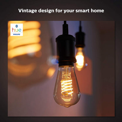 Philips Hue White Dimmable Filament A19 Smart Edison Vintage LED bulb, Bluetooth & Hub compatible (Hue Hub Optional), voice activated with Alexa
