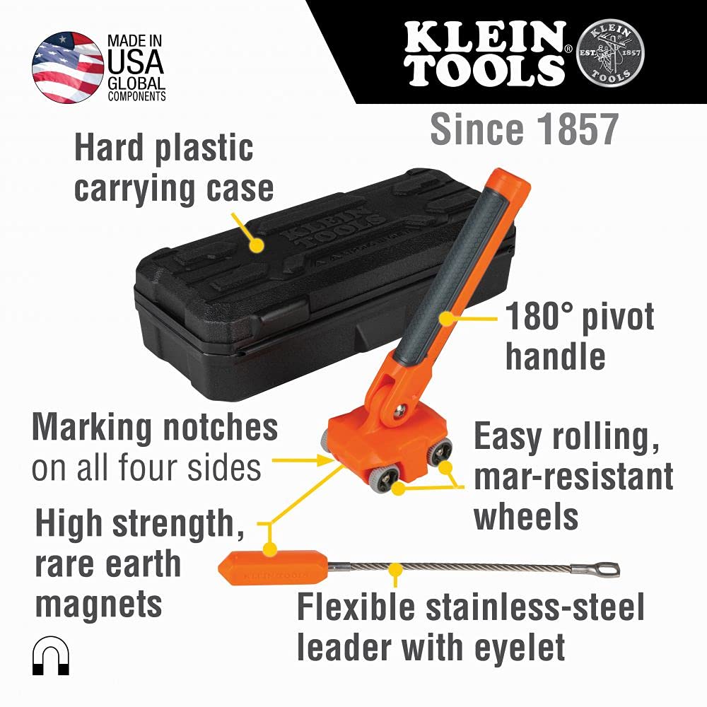 Klein Tools 50611 Magnetic Wire Puller, Fishes and Pulls Wire Cable Behind Walls or Tight Spaces, Stainless-Steel Leader, Rare Earth Magnet