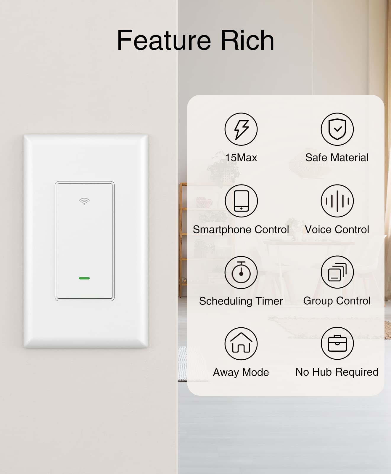 Smart Switch,Smart Wi-Fi Light Switch Compatible with Alexa and Google Assistant 2.4Ghz, Single-Pole,Neutral Wire Required,UL Certified,Voice Control and Schedule, No Hub Required (4 Pack)