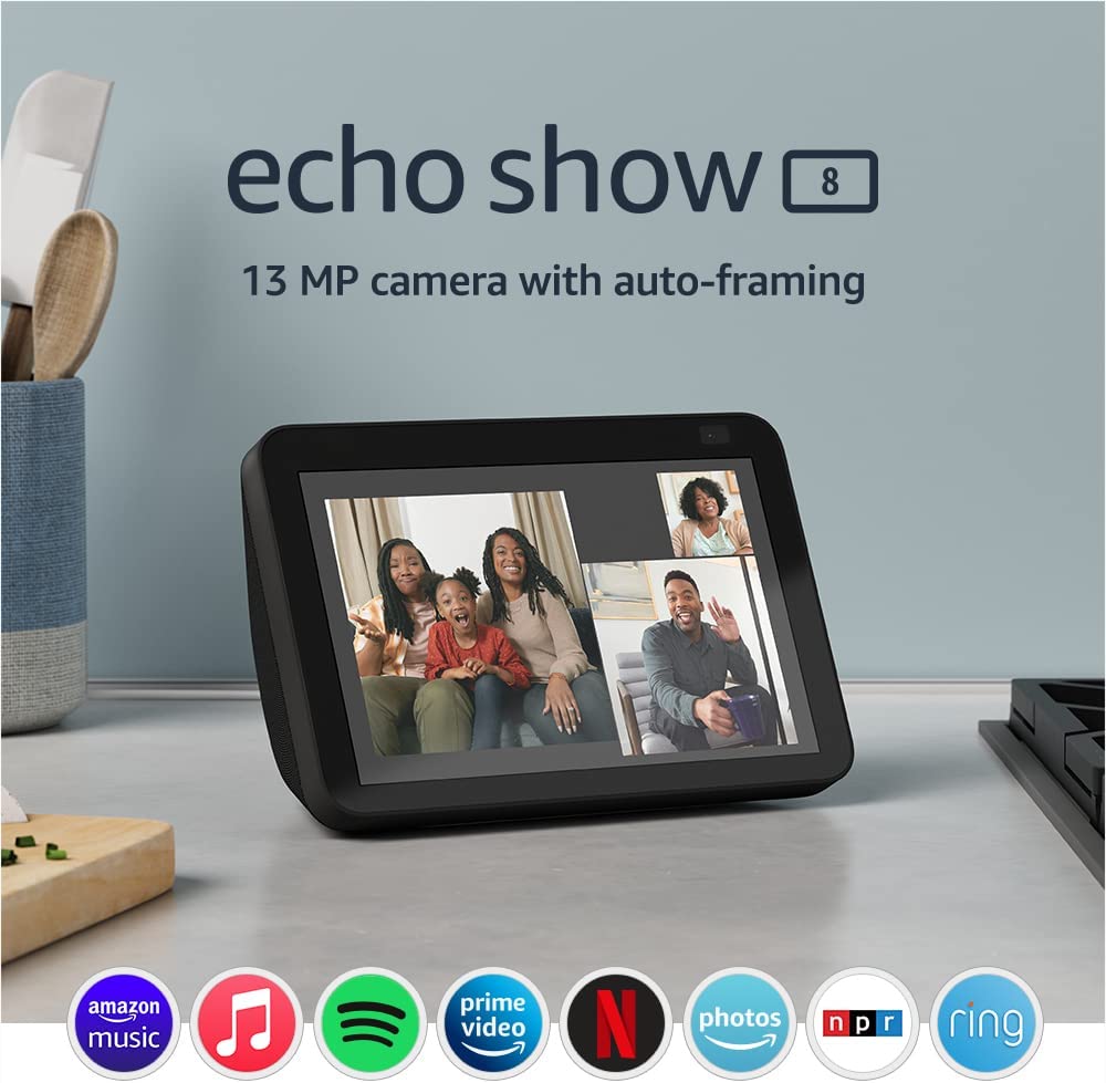 The Echo Show 8 (2nd Gen, 2021 release) | HD smart display with Alexa and 13 MP camera | Charcoal