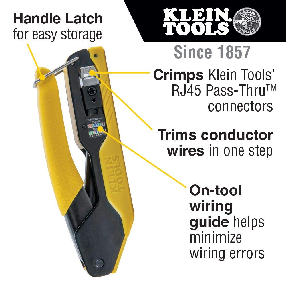 RJ45 Ethernet Cable Tester and Crimper Kit, Pass-Thru Technology, Includes Connectors for Cat5e / CAT6 Data Applications Klein Tools VDV026-813