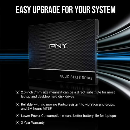 PNY CS900 240GB 3D NAND 2.5" SATA III Internal Solid State Drive (SSD) - (SSD7CS900-240-RB)