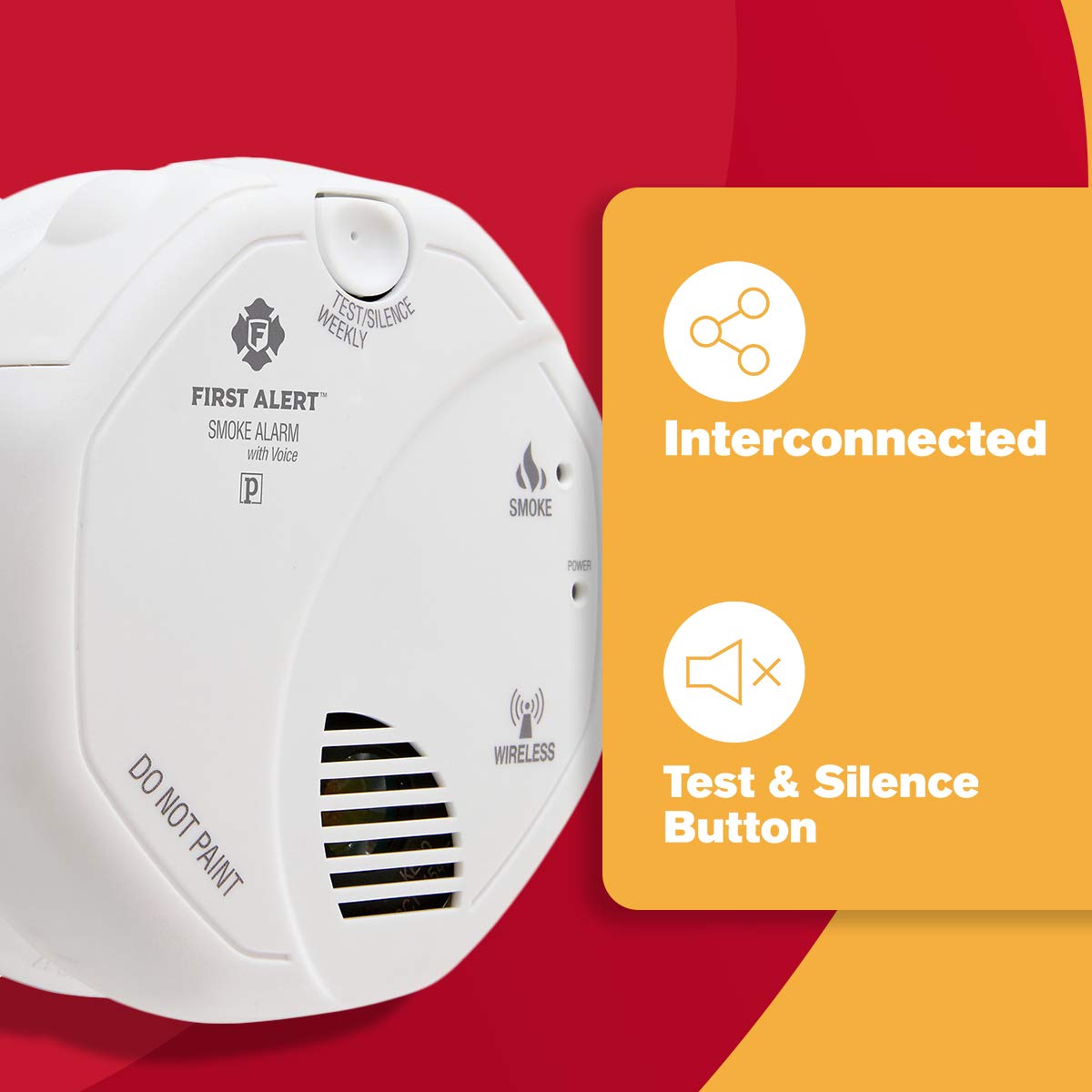 First Alert SA511CN2-3ST Wireless Interconnected Smoke Alarm with Voice Location, Battery Operated, 2 Pack