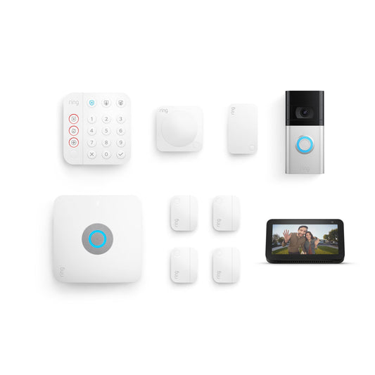 Alarm Pro 8-Piece Combo Bundle - Built-In Eero Wi-Fi 6 Router and Optional 24/7 Monitoring with Ring Video Doorbell 3 and Echo Show 5