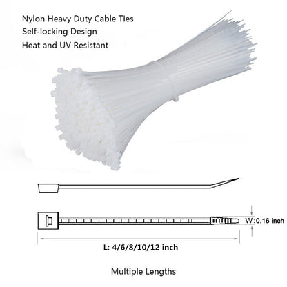 NewMainOne Self Locking Nylon Cable Zip Ties,4 6 8 10 12 Inches,Width 0.16inch,500Pcs HeavyDuty Wire Tie Wraps for Home,Office,Garden,Garage,Workshop (White)