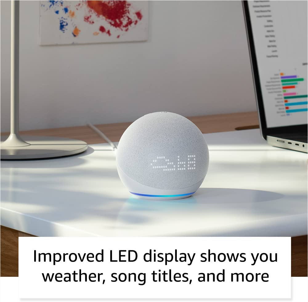 The All-New Echo Dot (5th Gen, 2022 release) with clock | Smart speaker with clock and Alexa | Glacier White