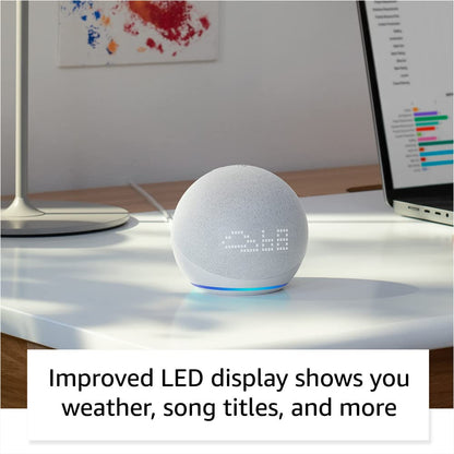 The All-New Echo Dot (5th Gen, 2022 release) with clock | Smart speaker with clock and Alexa | Glacier White