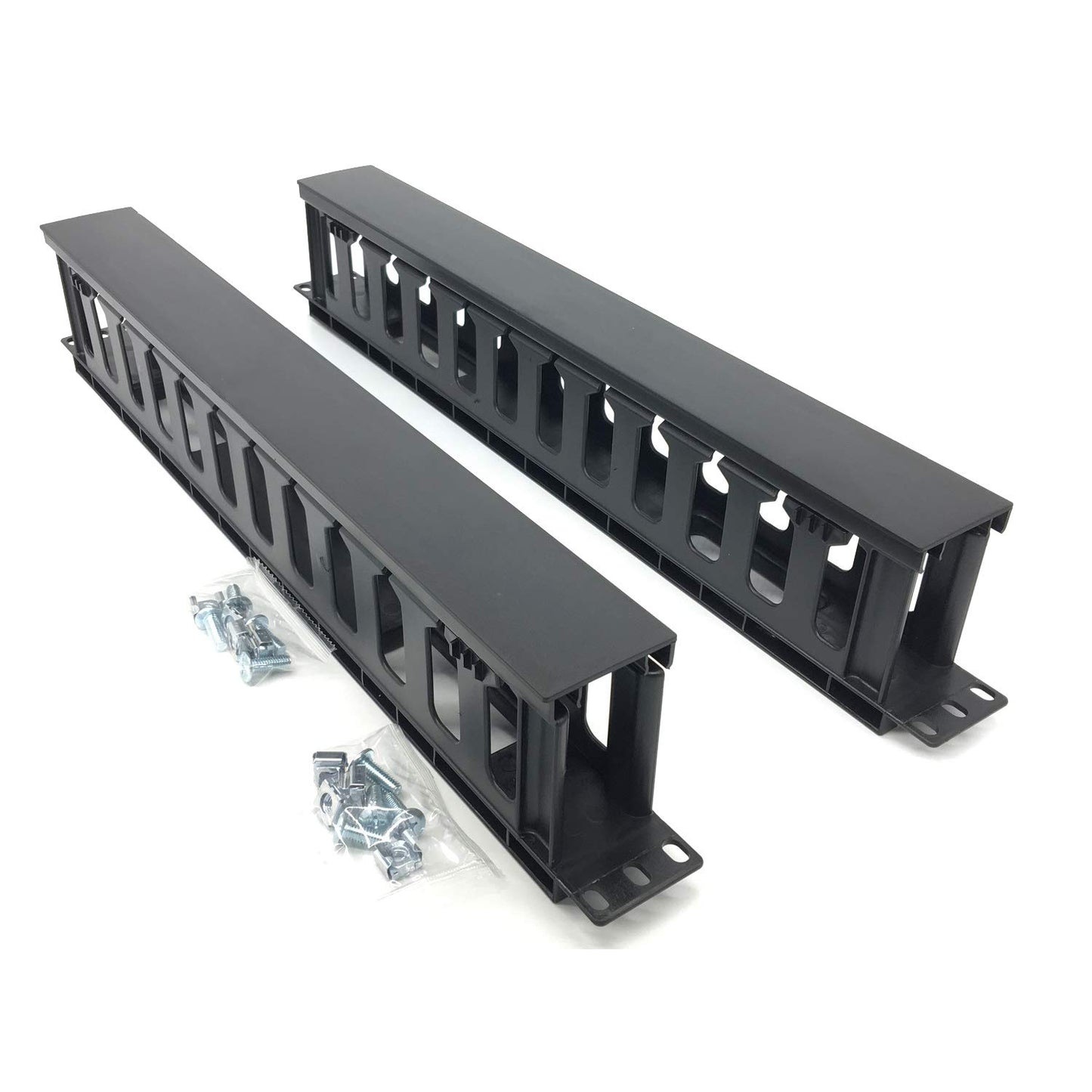 2 Pack 1U 19 Inch Cable Manager Horizontal Rack Mount 24 Slot Metal Finger Duct Wire Organizer for Server Rack, Black