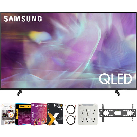 Samsung QN85Q60AA 85 Inch QLED 4K UHD Smart TV (2021) Bundle with Premiere Movies Streaming + 37-100 Inch TV Wall Mount + 6-Outlet Surge Adapter + 2X 6FT 4K HDMI 2.0 Cable