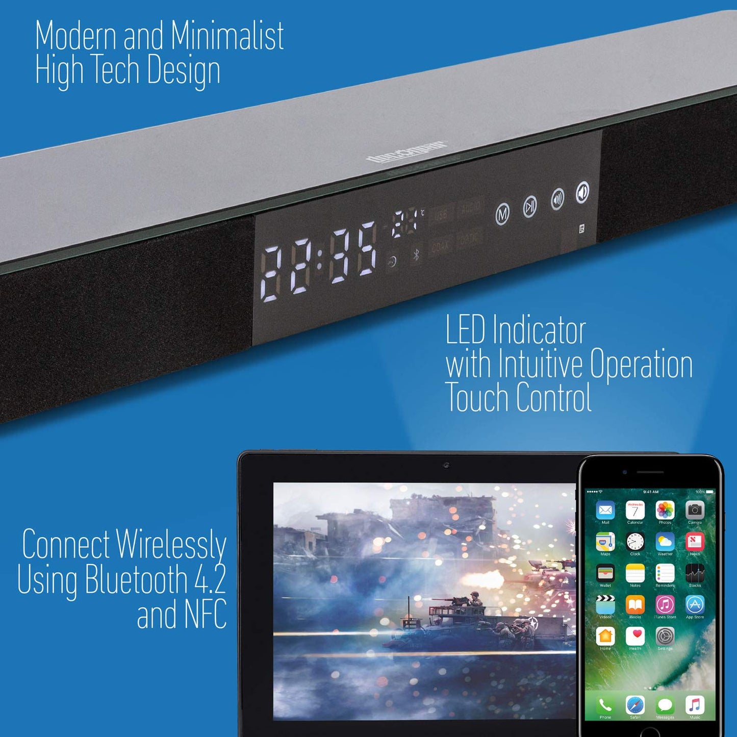 SAMSUNG UN43TU7000 43" 4K Ultra HD Smart LED TV (2020) with Deco Gear Soundbar Bundle
