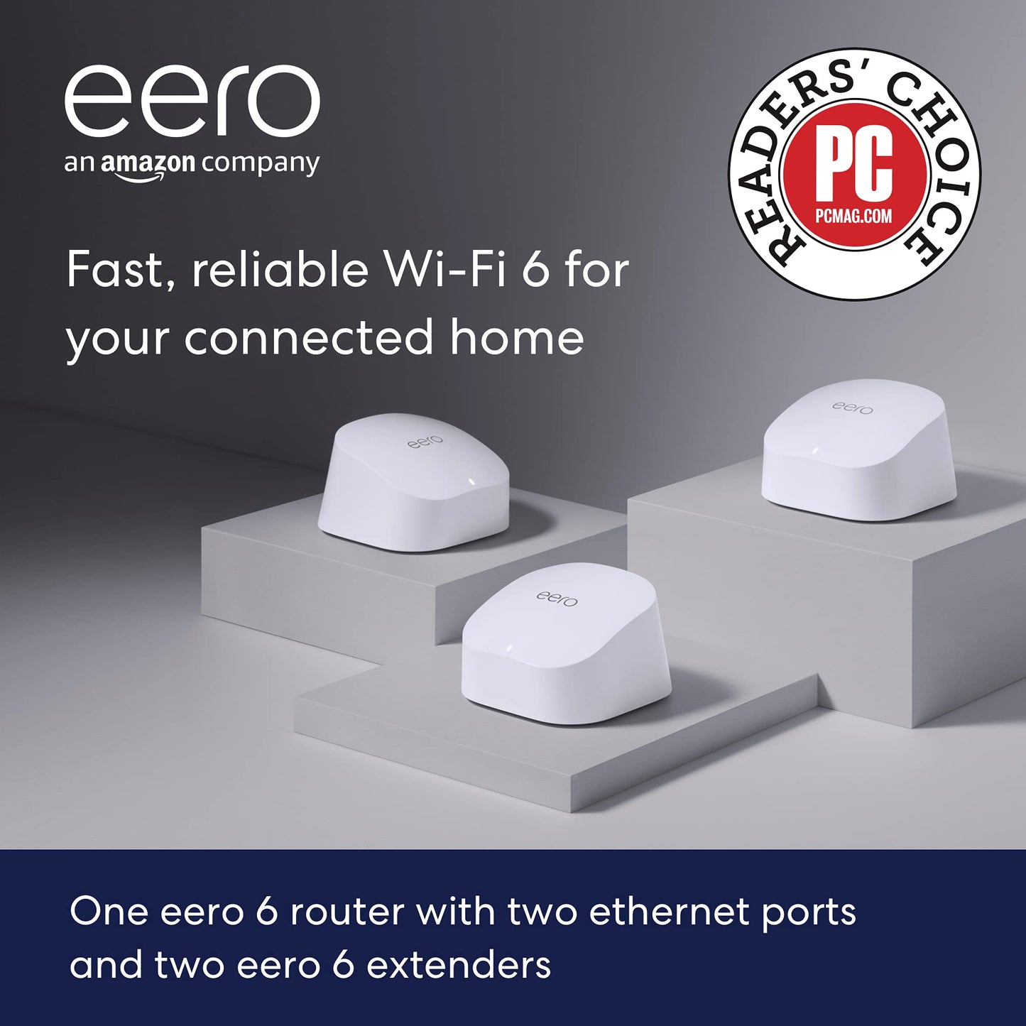 Amazon eero 6 dual-band mesh Wi-Fi 6 system with built-in Zigbee smart home hub (3-pack, three eero 6 routers)