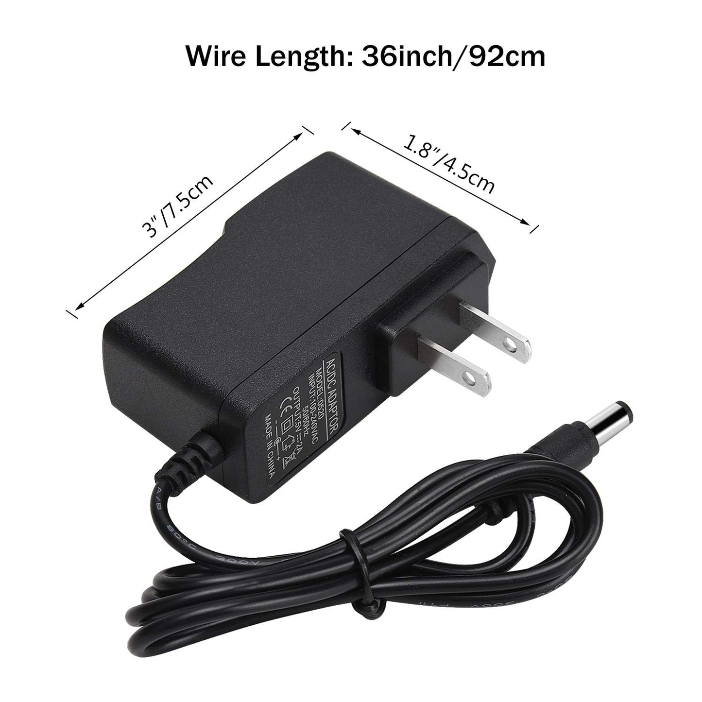 2 Pack DC 5V 2A Power Adapter, AC 100-240V to DC 5Volt Transformers, Power Supply for 2.1mm X 5.5mm US Plug