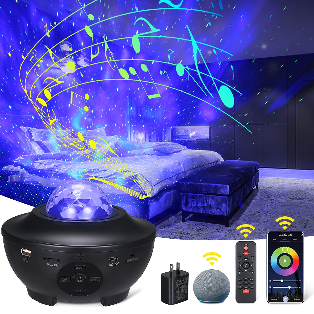 Smart Star Projector Night Light,Tom-shine WiFi Galaxy Projector Light Bluetooth Music Speaker Ocean Wave Nebula Cloud Works with Alexa Google Home,Gifts for Baby Kids Bedroom Decor Christmas Party