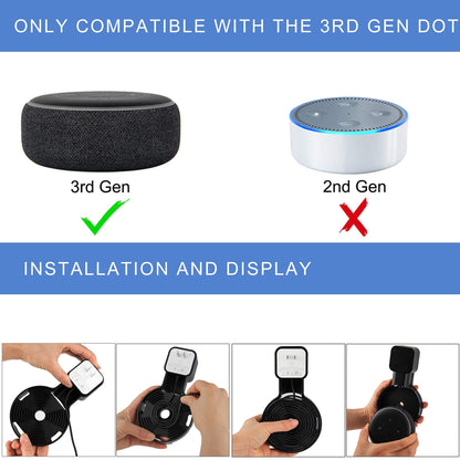 Outlet Wall Mount Holder for Echo Dot 3rd Generation,A Space-Saving Solution with Cord Management for Your Smart Home Speakers, Hide Messy Wires, Place on Kitchen, Bedroom & Bathroom (Black)