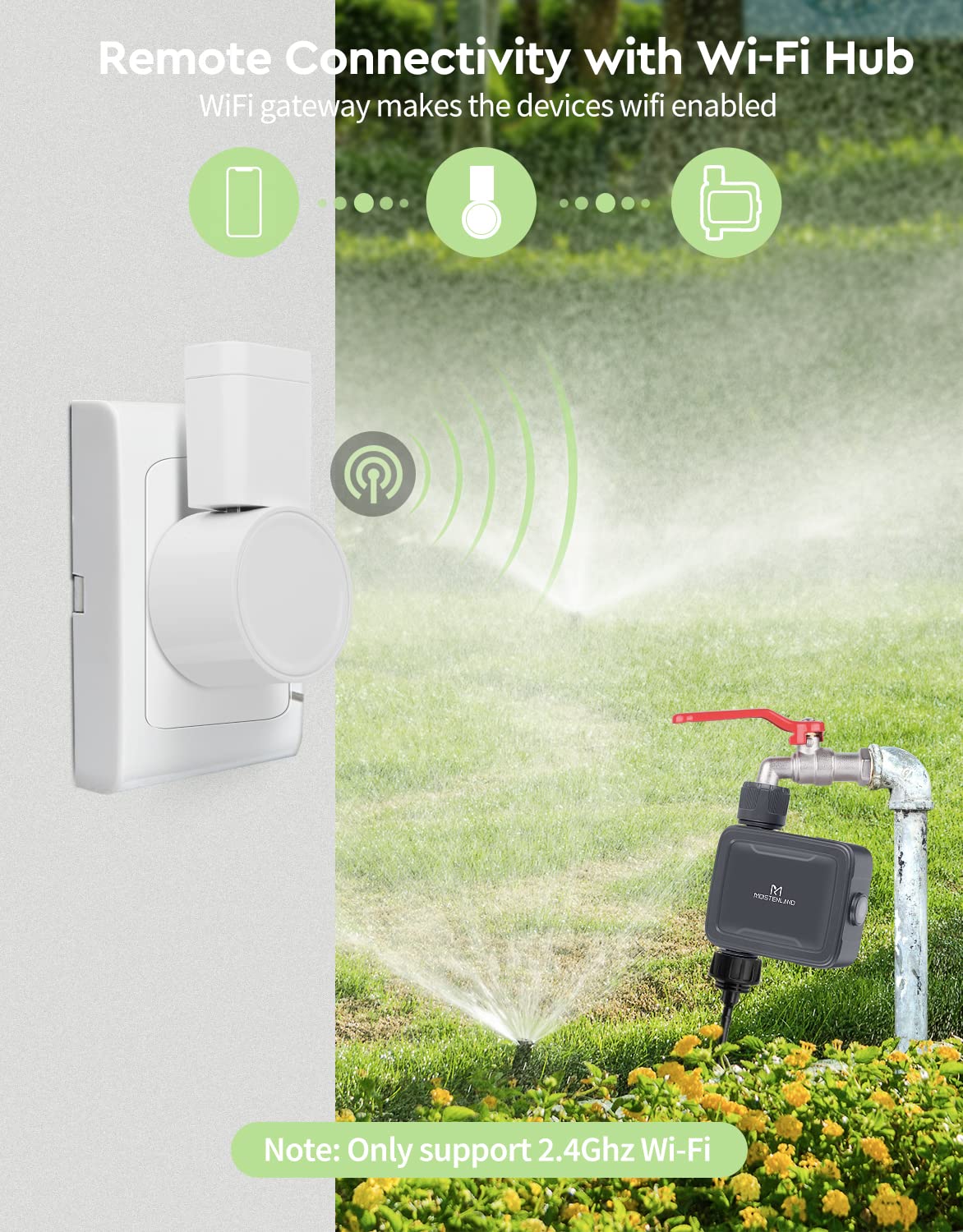 Moistenland Sprinkler Timer, Smart Hose Faucet Timer, Remote APP Control, Support Alexa Voice Control, Outdoor Hose Timer for Garden Lawns Plants, Irrigation Timer for Flowerbed