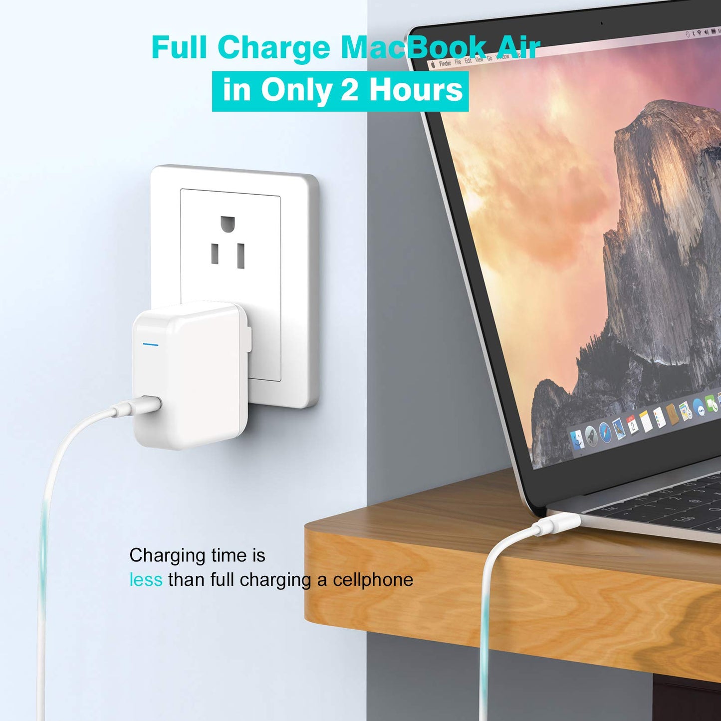 USB C Fast Charger for MacBook Air 13 inch 2020 M1/2019/2018, 12 inch, Pro 13 in, iPad Pro 12.9/11 inch, 45W USBC Thunderbolt 3 Laptop Power Adapter Supply Plug, LED, Foldable, 6.6ft USB C to C Cable