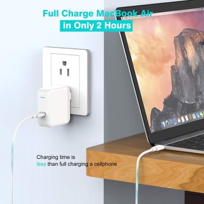 USB C Fast Charger for MacBook Air 13 inch 2020 M1/2019/2018, 12 inch, Pro 13 in, iPad Pro 12.9/11 inch, 45W USBC Thunderbolt 3 Laptop Power Adapter Supply Plug, LED, Foldable, 6.6ft USB C to C Cable