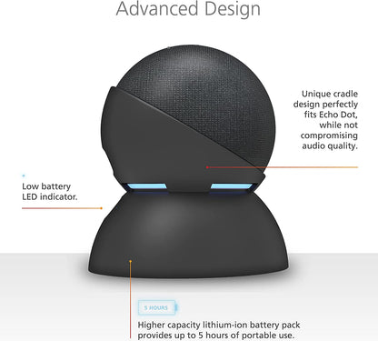All-new Echo Dot (5th Gen) Charcoal with Battery Base