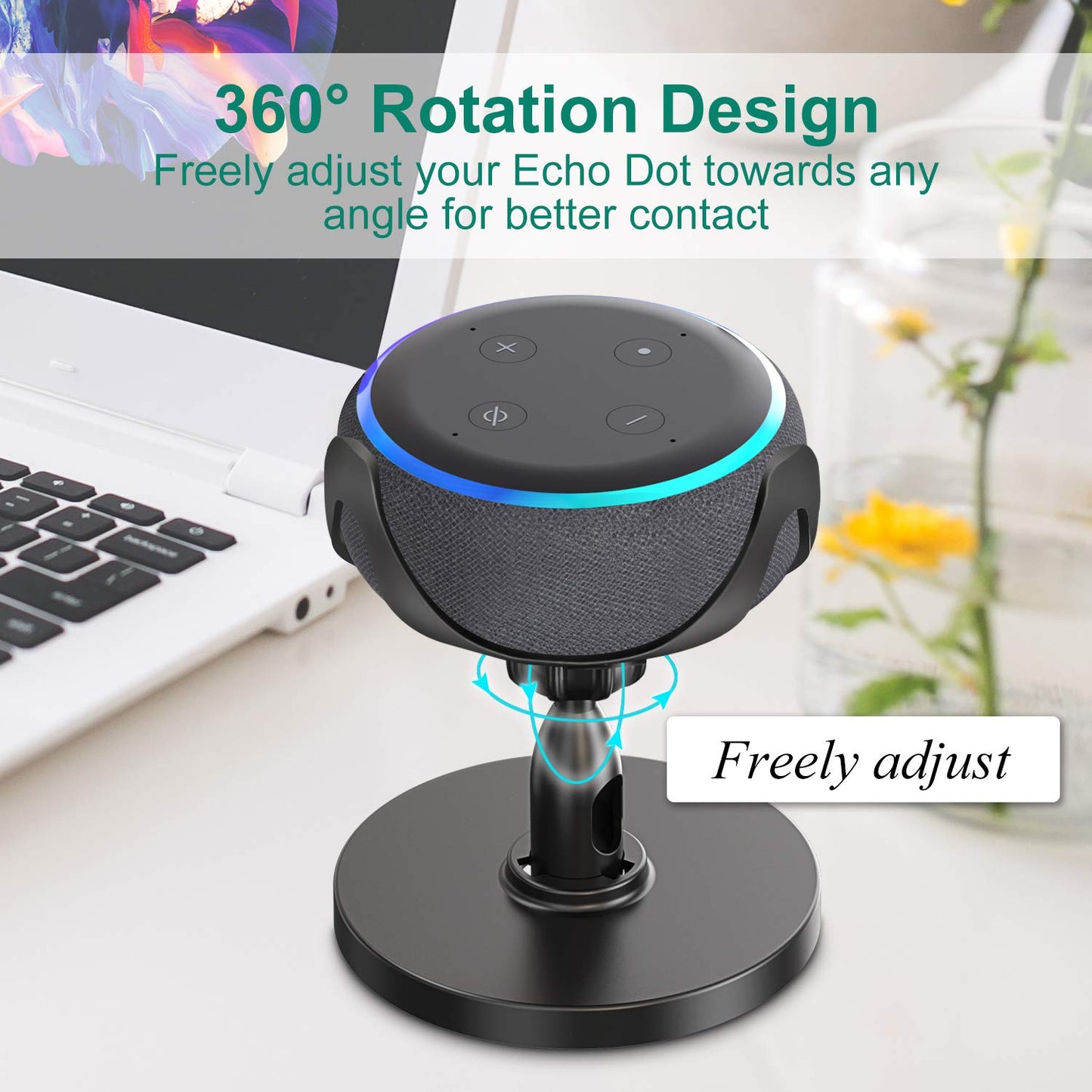 HomTek Echo Dot Stand, Table Holder for Echo dot 3rd Generation, 360° Adjustable,Black