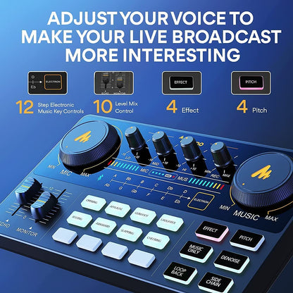 Audio Interface with DJ Mixer and Sound Card, Maonocaster Lite Portable ALL-IN-ONE Podcast Production Studio with 25mm Large Diaphragm Microphone for Live Streaming, PC, Recording(AU-AM200-S4)